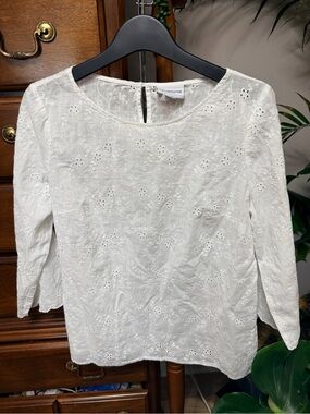 Liz Claiborne Vintage Y2K Cottagecore Whitey Eyelet Button-Back Blouse